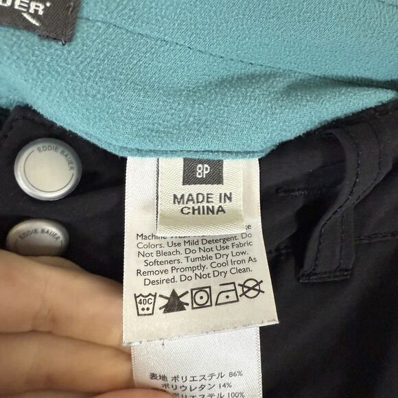 Eddie Bauer Fleece Lined Pants Women's 8 Petite Black Button Snap Cargo Pockets - Picture 8 of 13